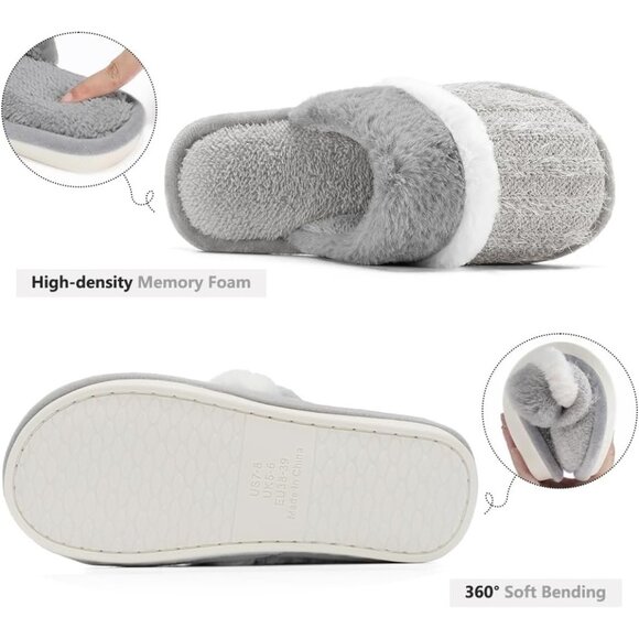 Women's Light Grey Cozy Comfy Memory Foam Slippers Slip-On Indoor House Shoes - Picture 3 of 6